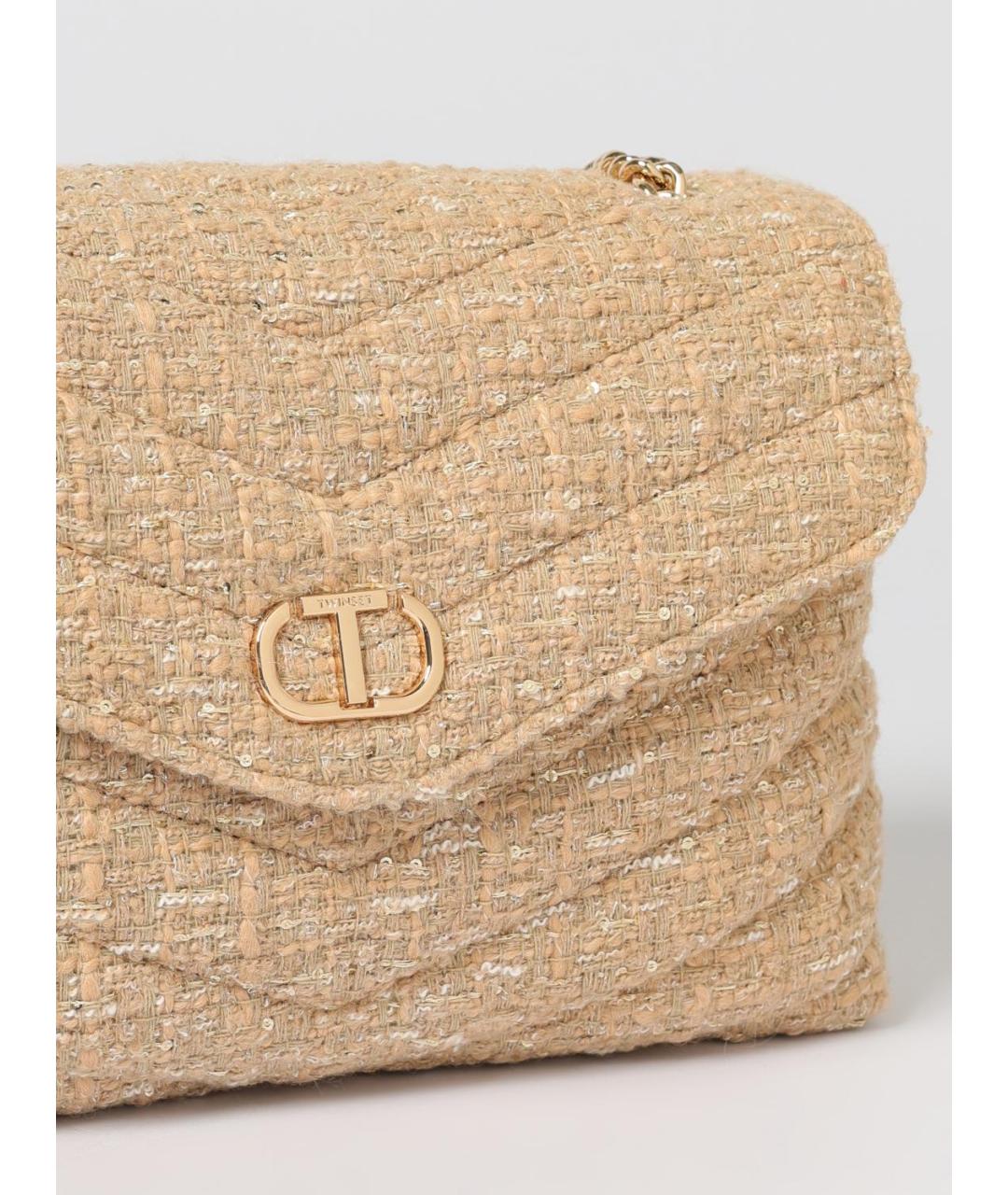 TWIN-SET Бежевая тканевая сумка через плечо, фото 3