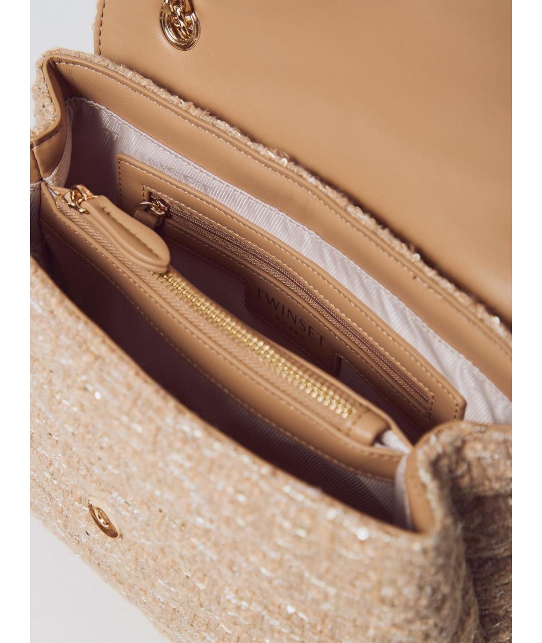 TWIN-SET Бежевая тканевая сумка через плечо, фото 4
