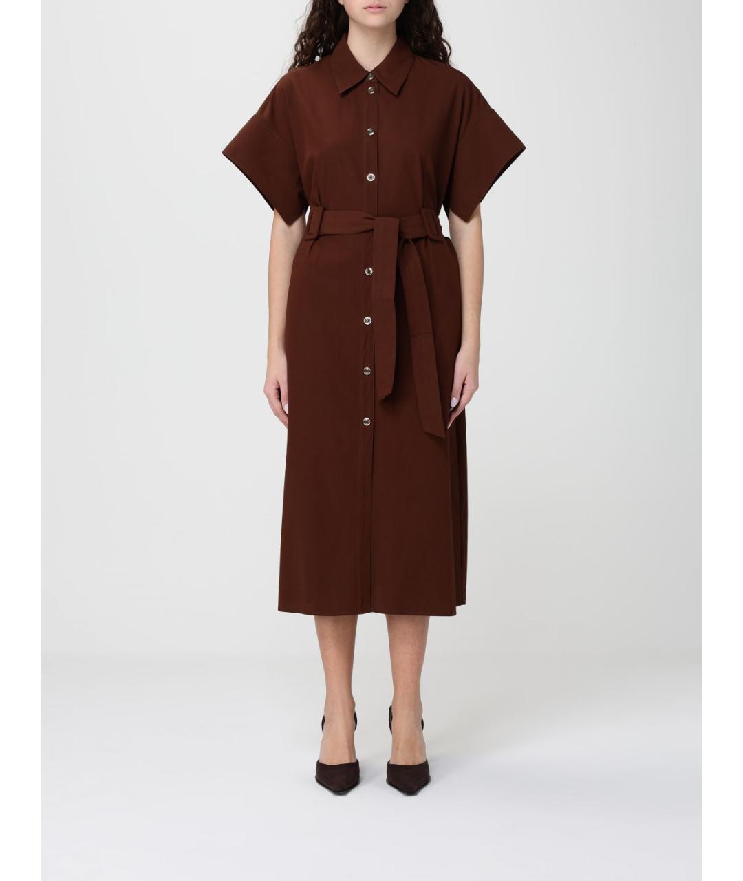 PINKO Коричневое хлопковое повседневное платье, фото 2