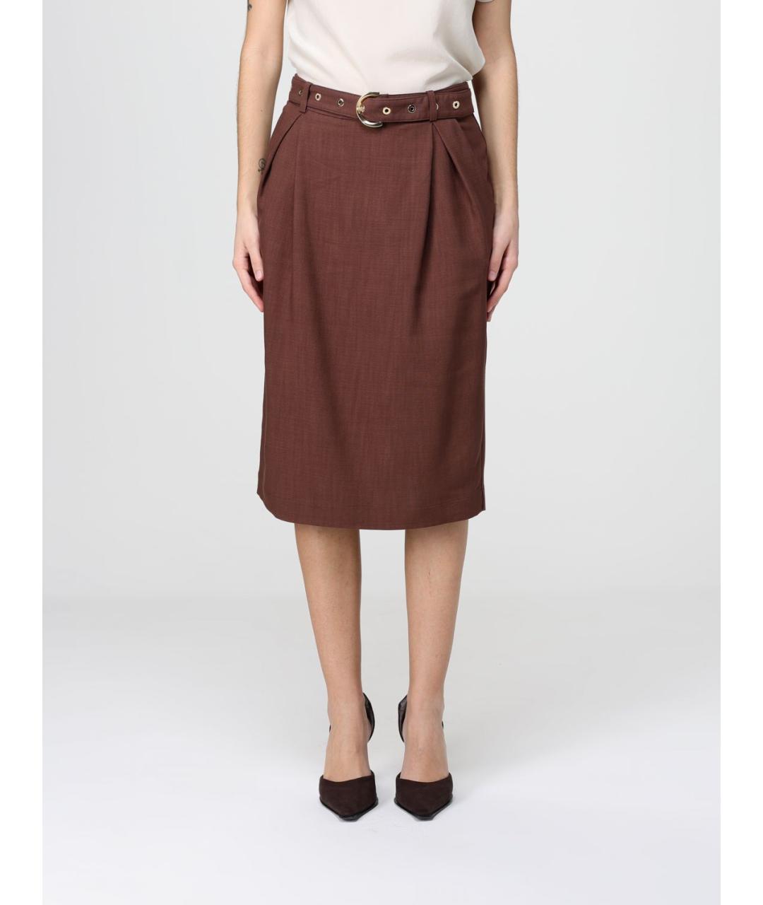 PINKO Коричневая вискозная юбка миди, фото 4