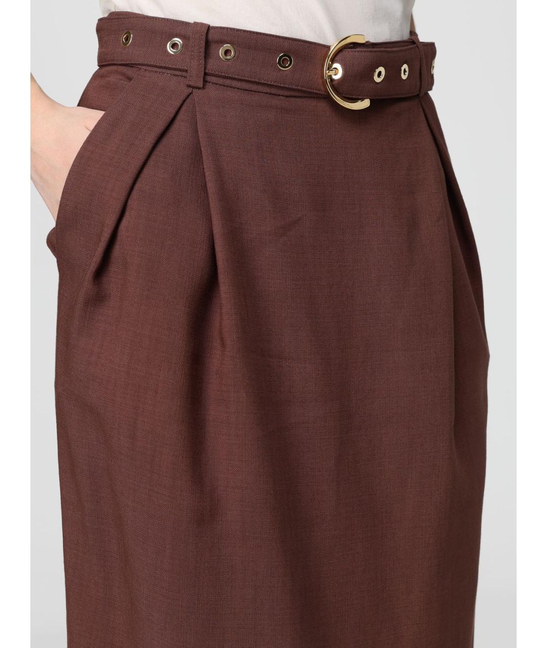 PINKO Коричневая вискозная юбка миди, фото 3
