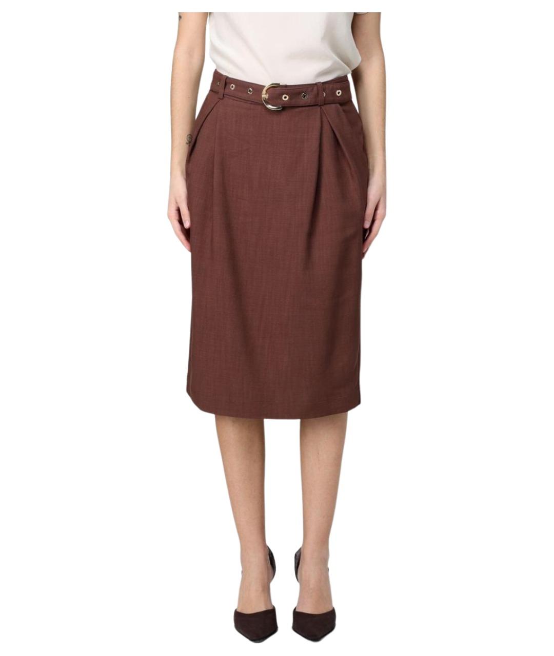 PINKO Коричневая вискозная юбка миди, фото 1