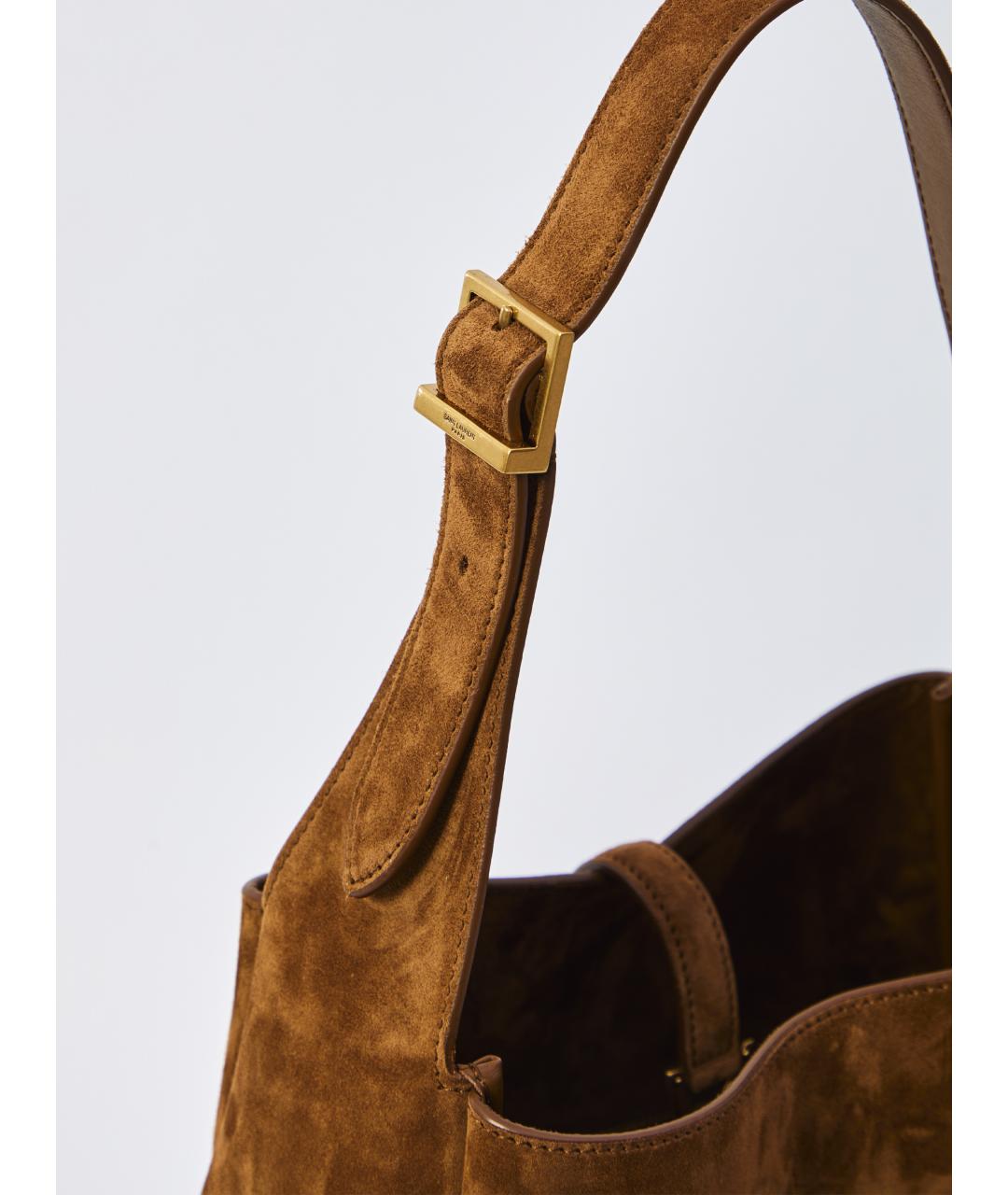 SAINT LAURENT Коричневая замшевая сумка через плечо, фото 4