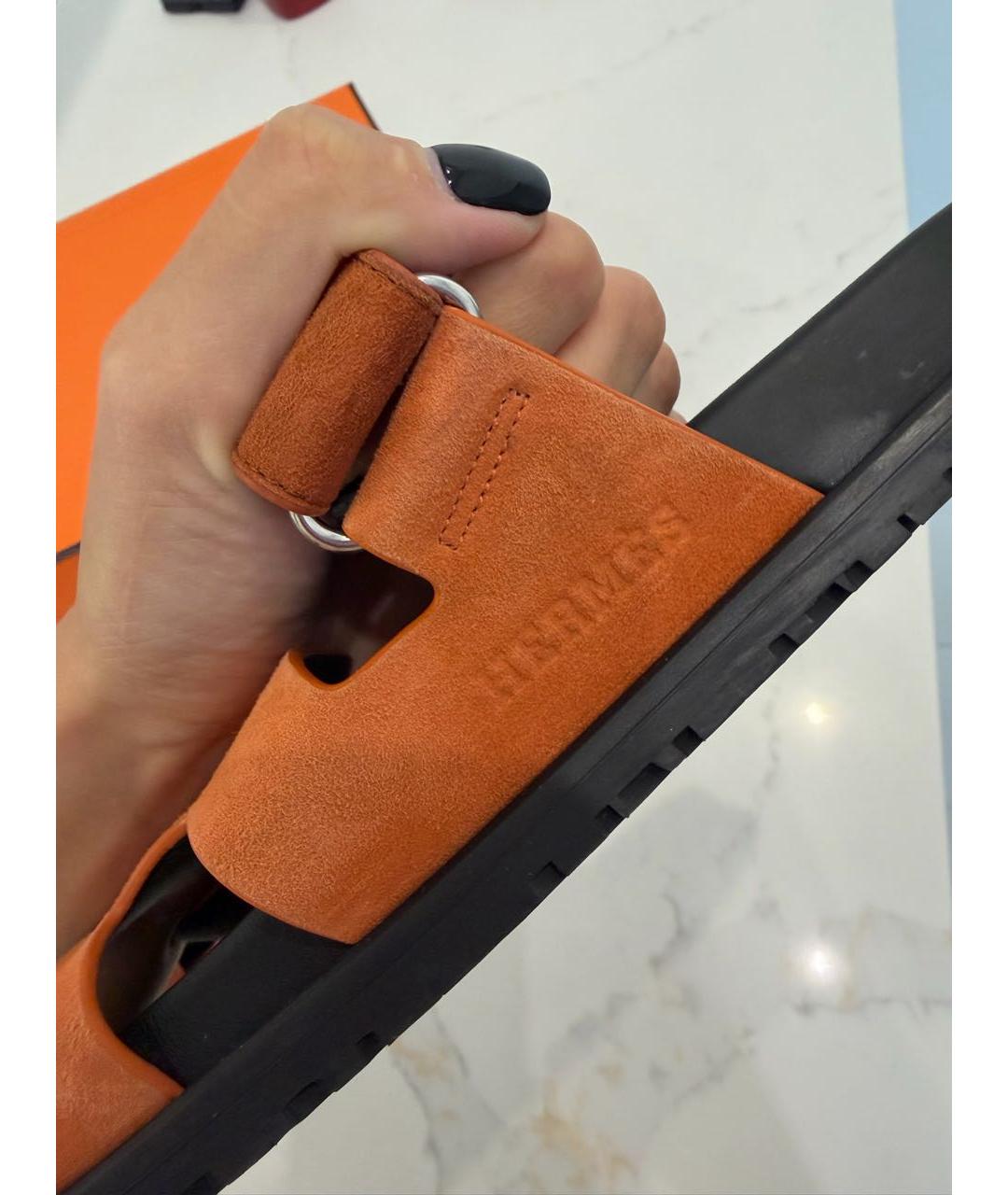 HERMES Оранжевое замшевые шлепанцы, фото 3