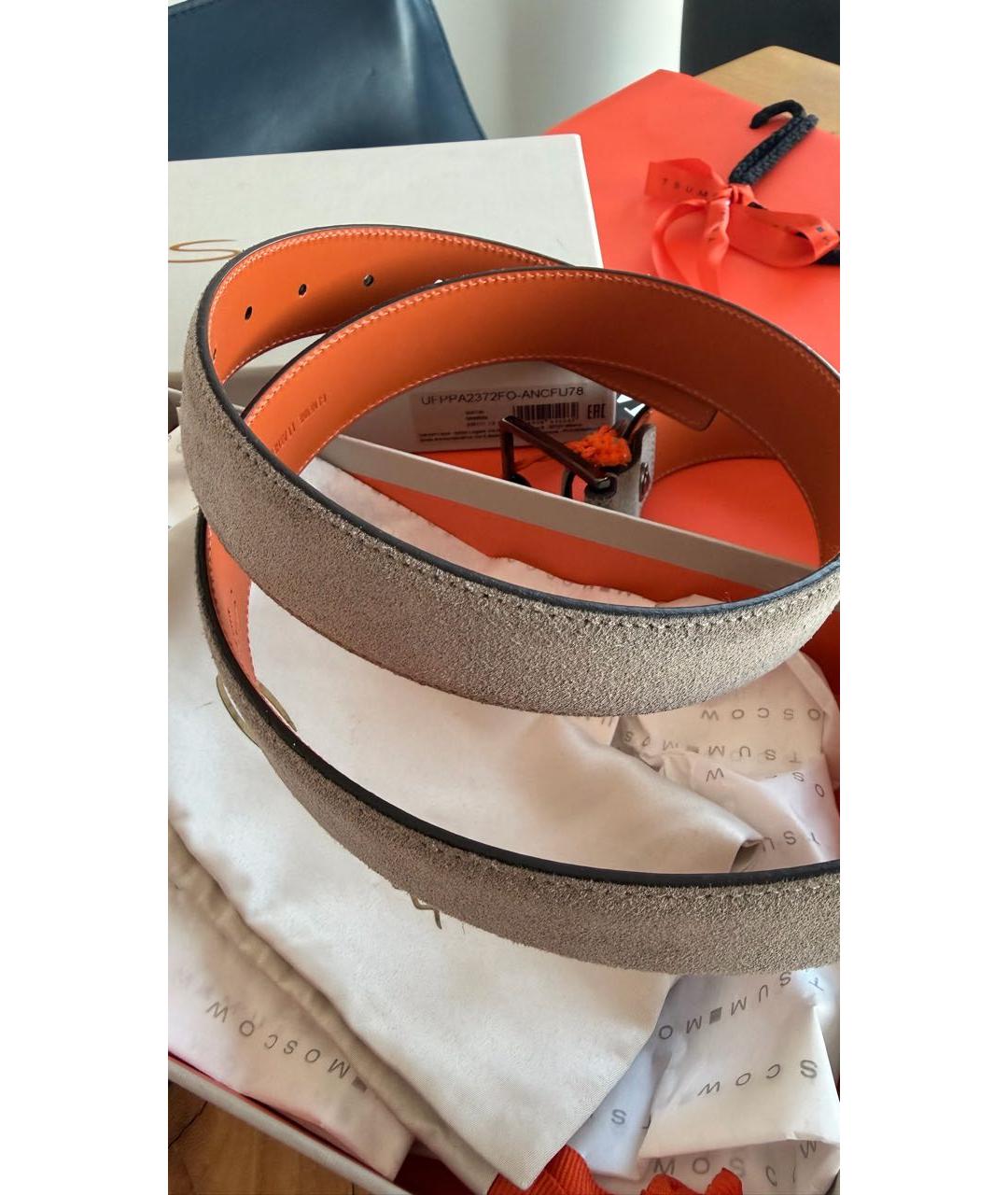 SANTONI Серый замшевый ремень, фото 4