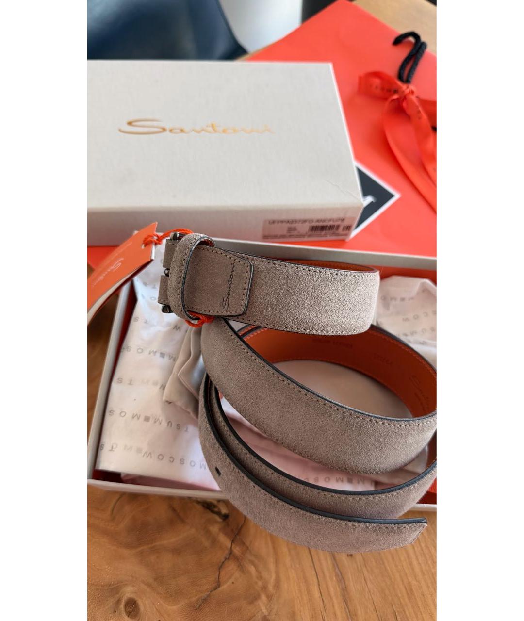 SANTONI Серый замшевый ремень, фото 2