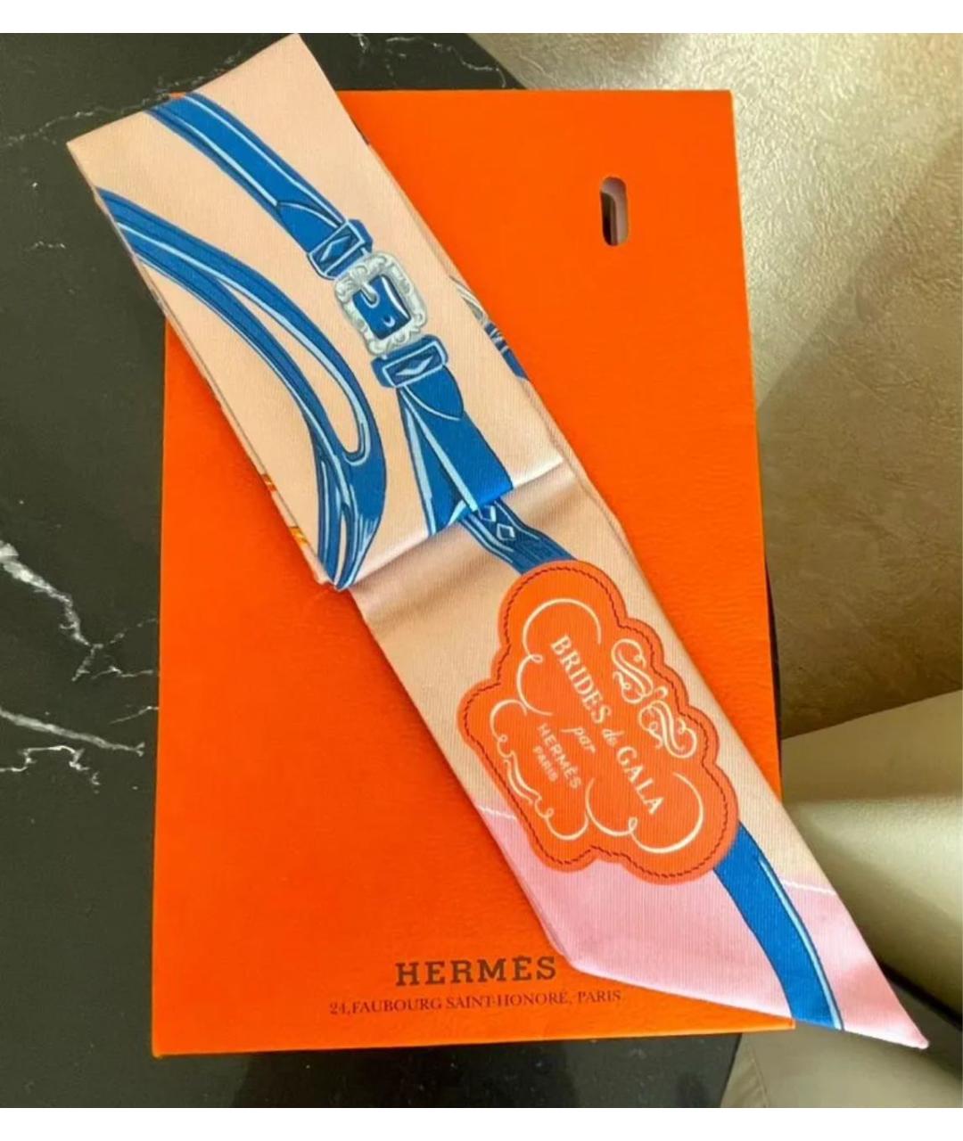 HERMES Коралловый шелковый платок, фото 3