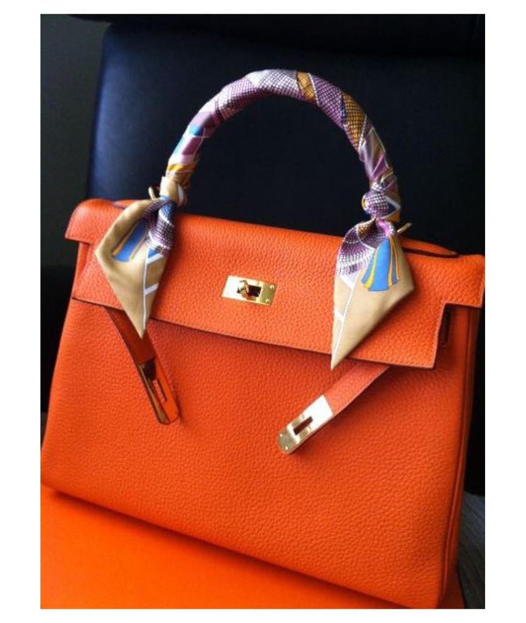 HERMES Коралловый шелковый платок, фото 8