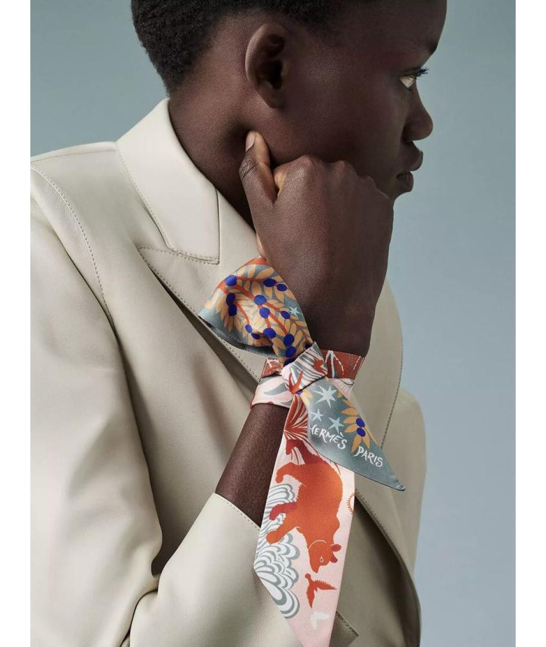 HERMES Коралловый шелковый платок, фото 7