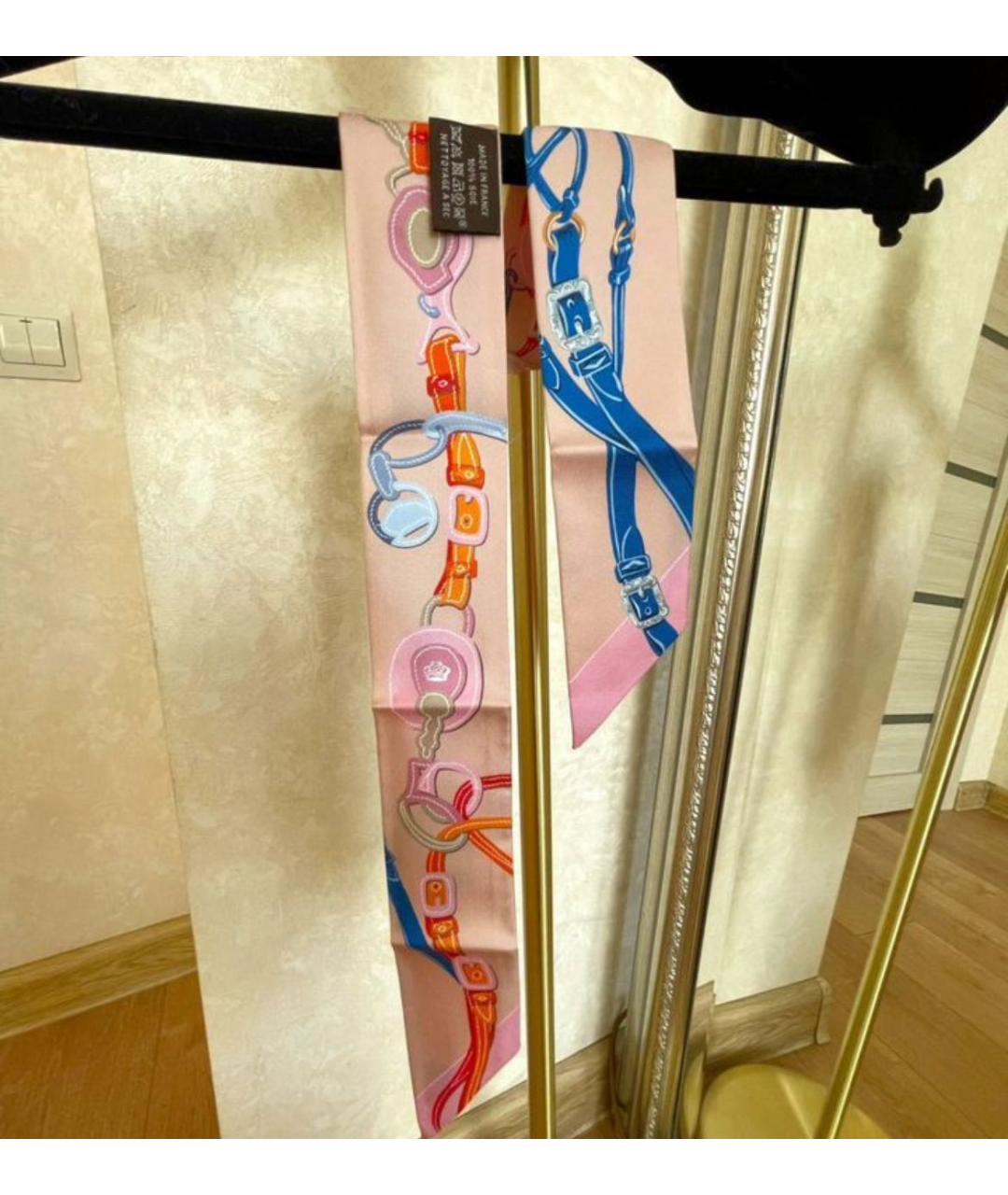 HERMES Коралловый шелковый платок, фото 2