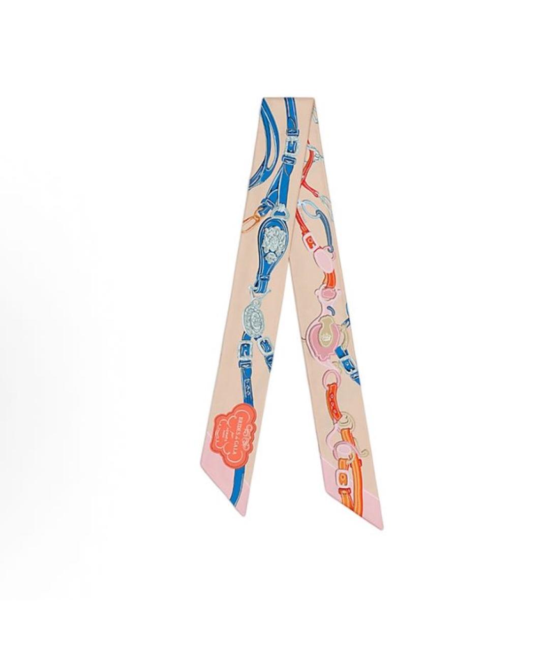 HERMES Коралловый шелковый платок, фото 1