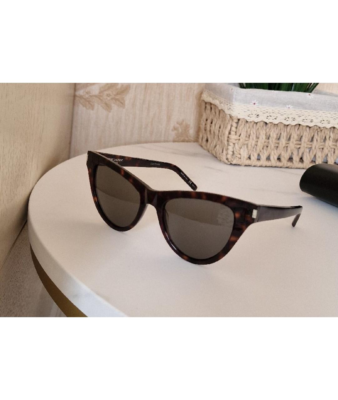SAINT LAURENT Коричневые пластиковые солнцезащитные очки, фото 2