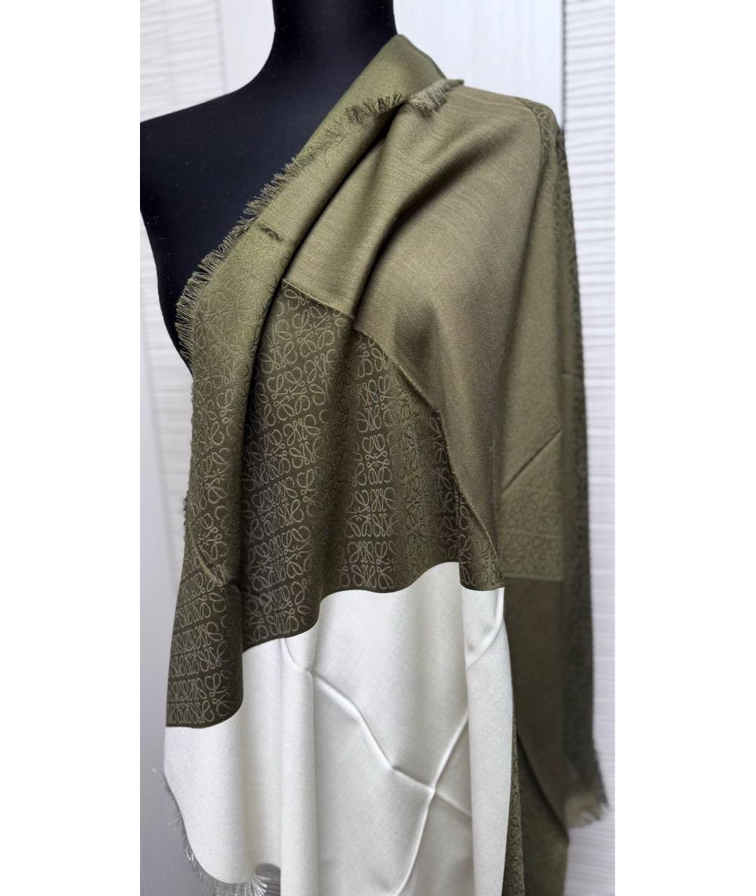 LOEWE Хаки шерстяной платок, фото 8