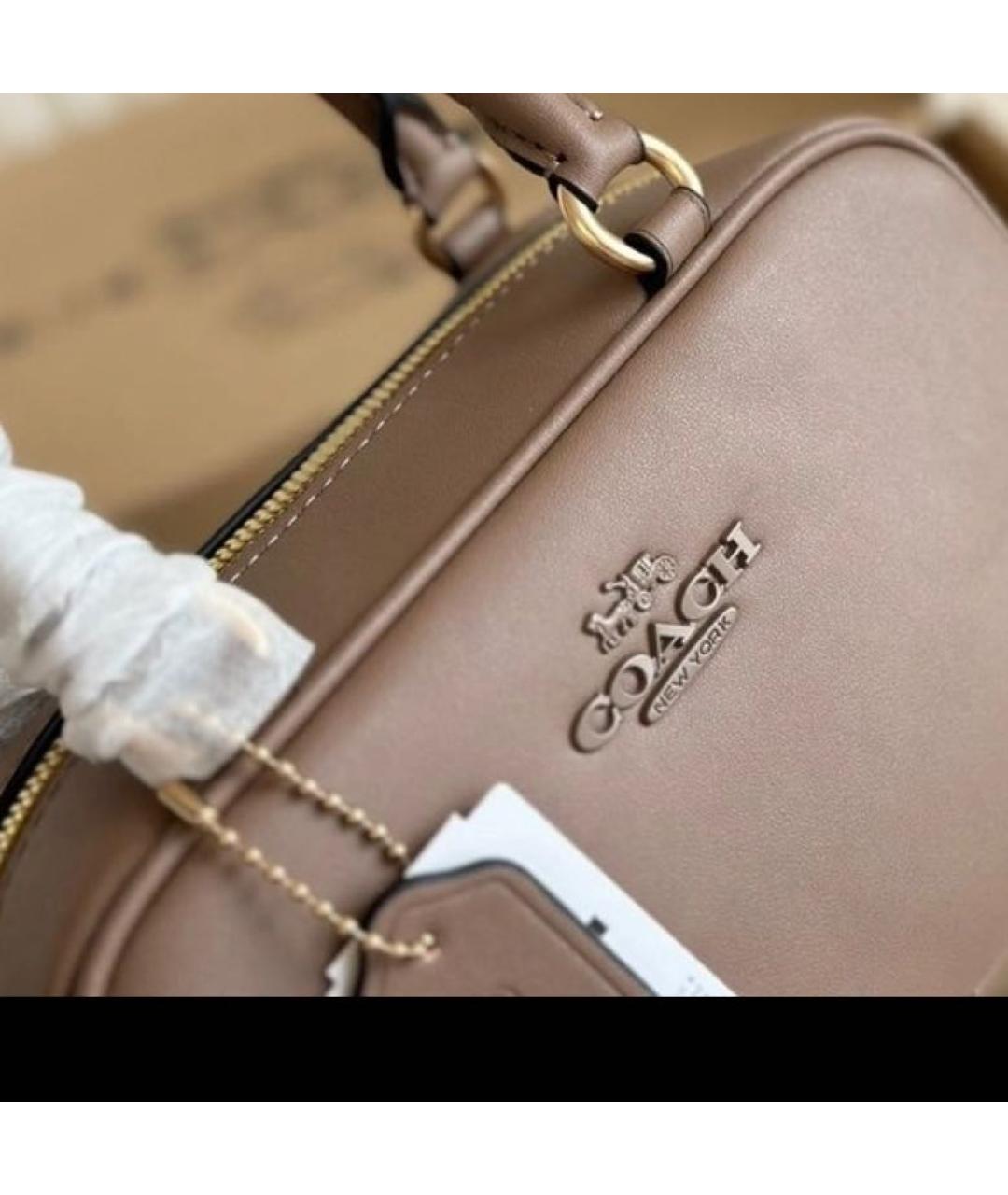 COACH Бежевая кожаная сумка с короткими ручками, фото 7