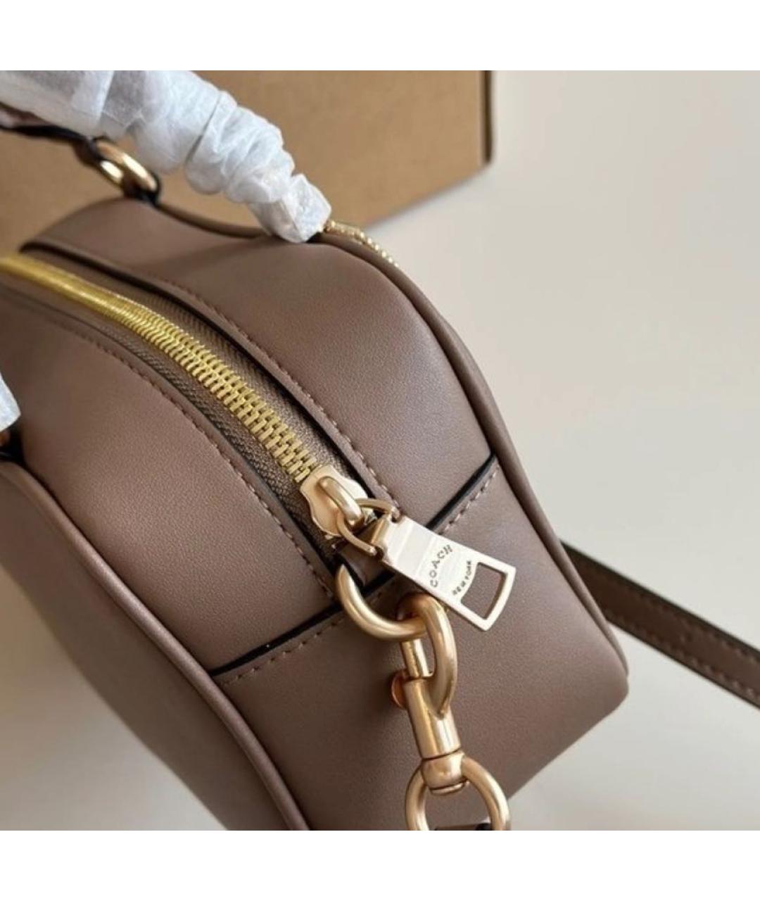 COACH Бежевая кожаная сумка с короткими ручками, фото 5