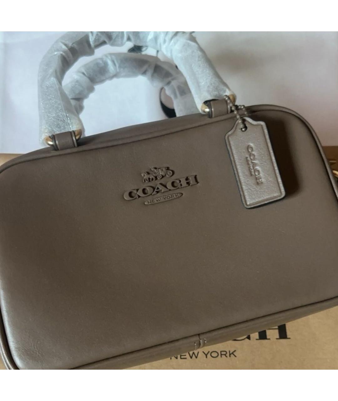 COACH Бежевая кожаная сумка с короткими ручками, фото 4