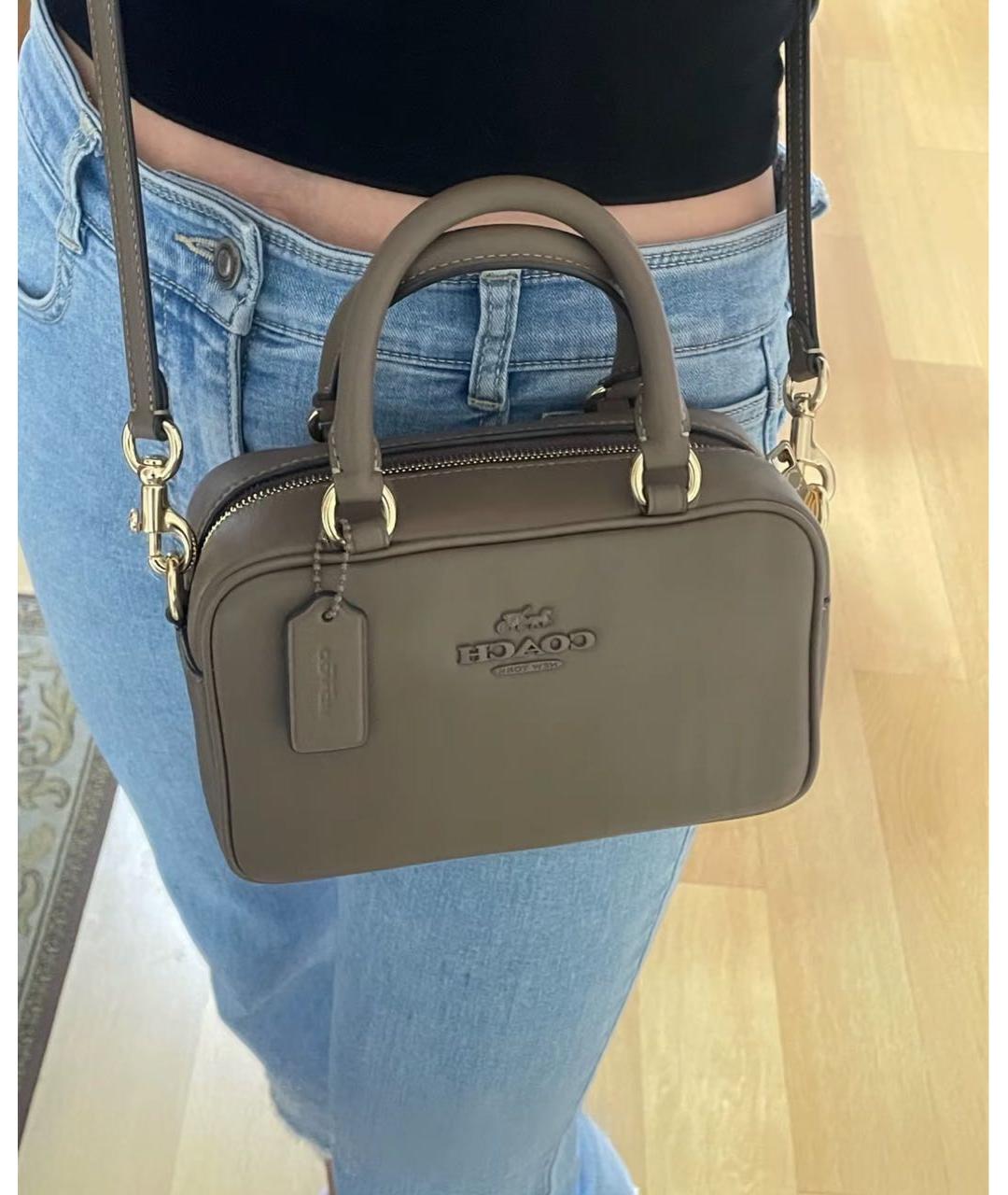 COACH Бежевая кожаная сумка с короткими ручками, фото 8