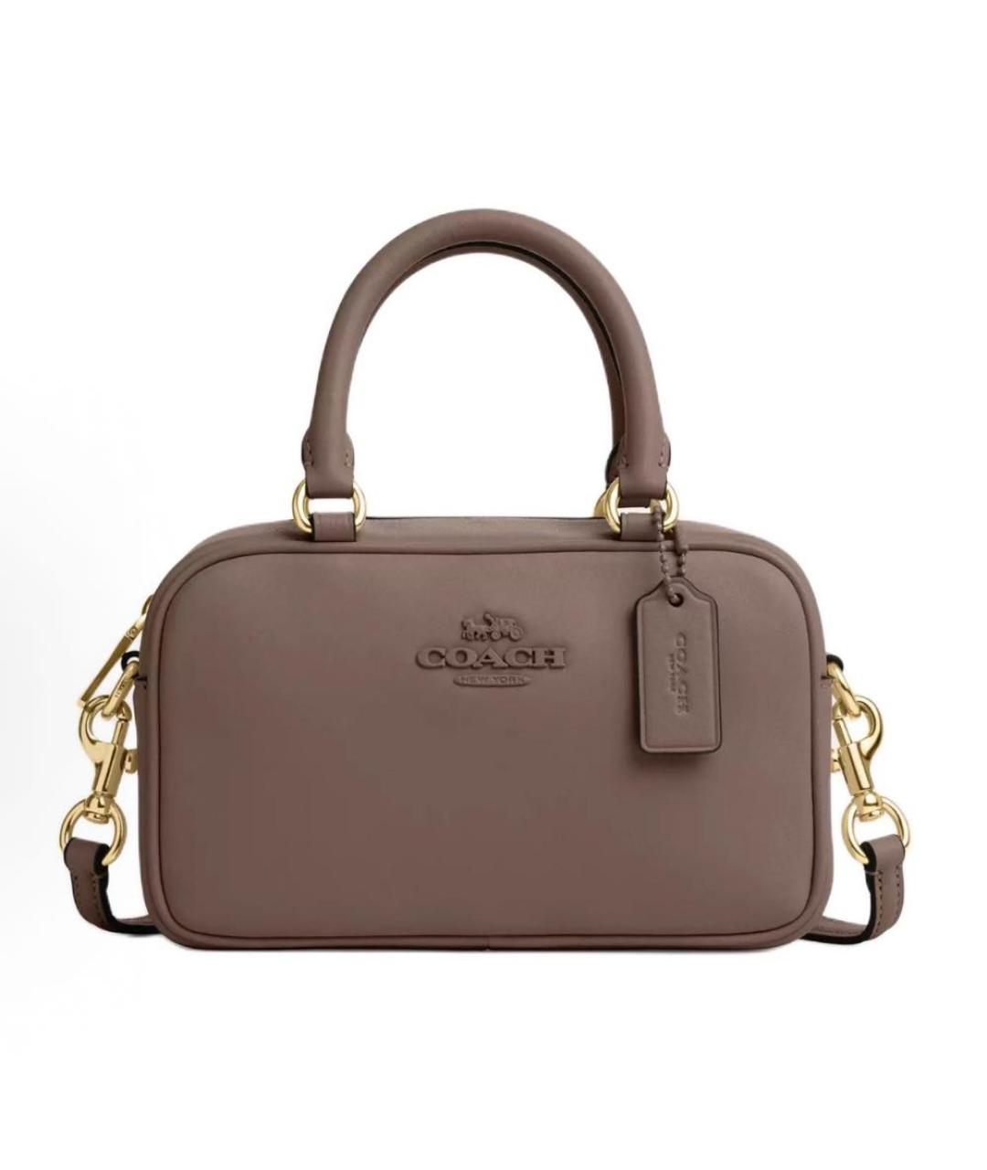 COACH Бежевая кожаная сумка с короткими ручками, фото 9