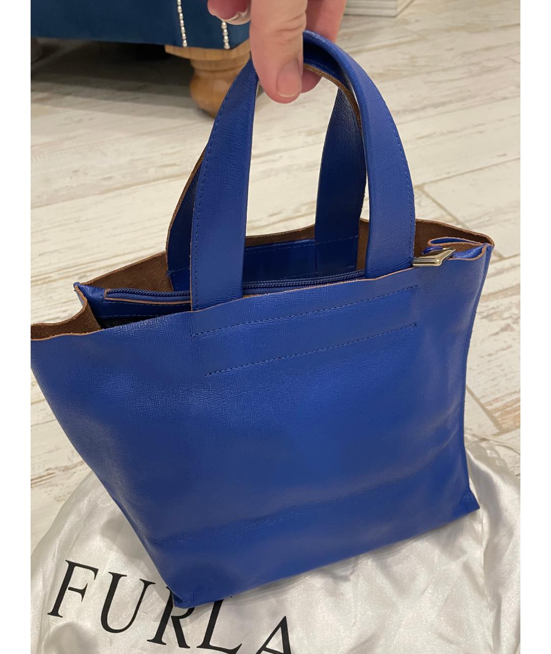 FURLA Синяя кожаная сумка с короткими ручками, фото 3