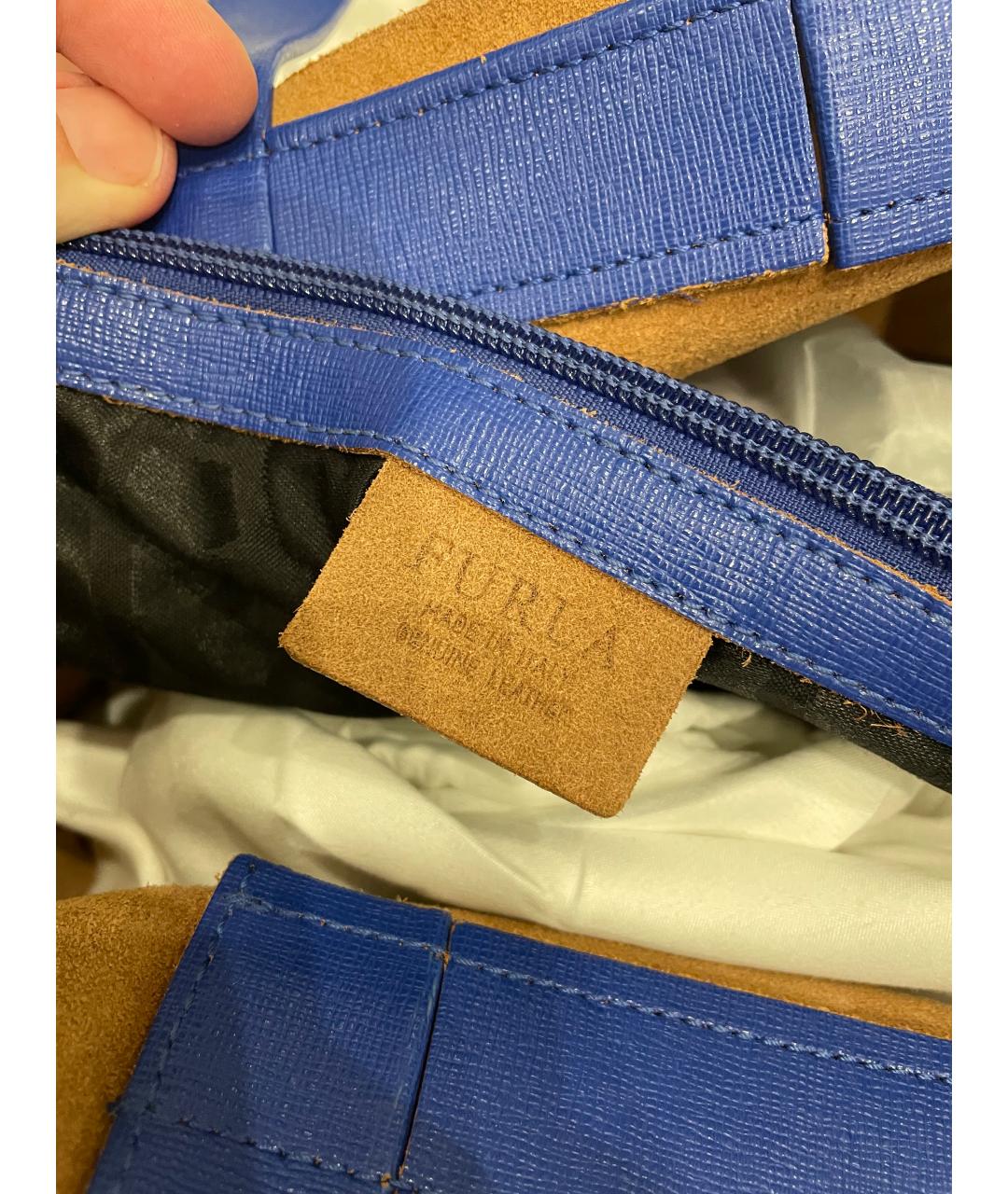 FURLA Синяя кожаная сумка с короткими ручками, фото 4