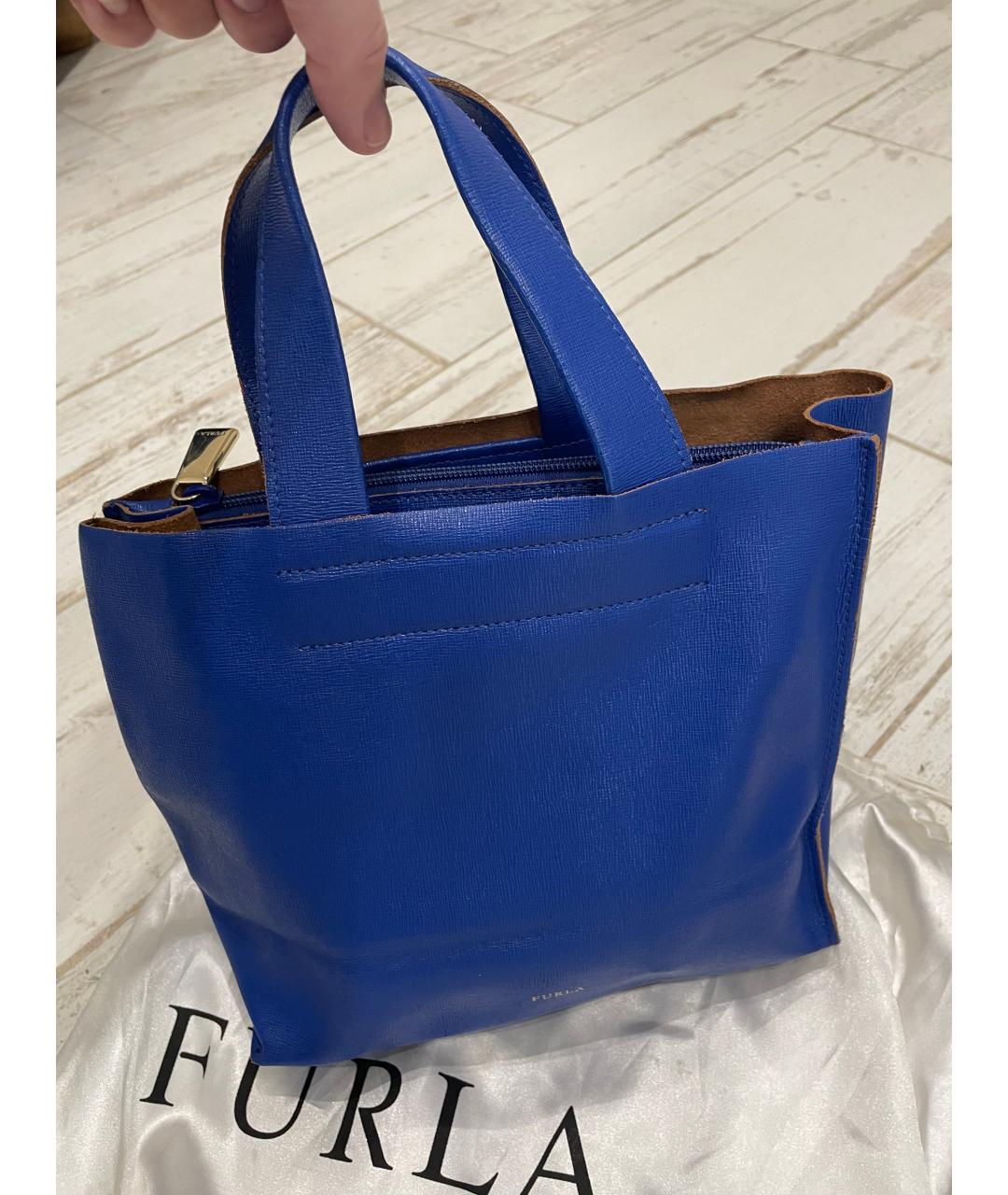 FURLA Синяя кожаная сумка с короткими ручками, фото 2