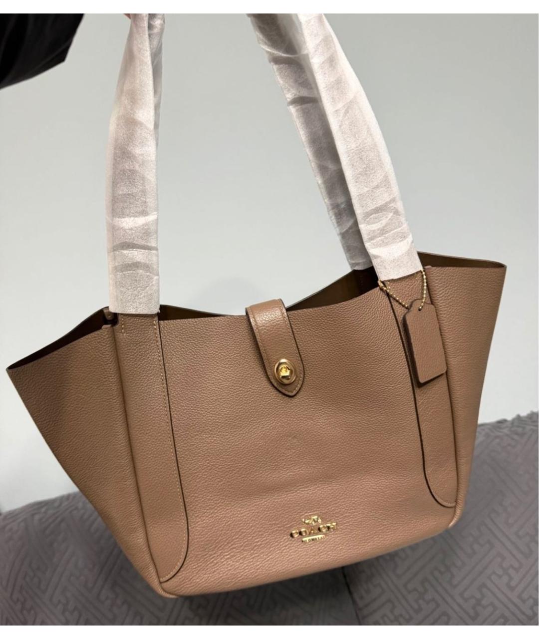 COACH Бежевая кожаная сумка тоут, фото 8