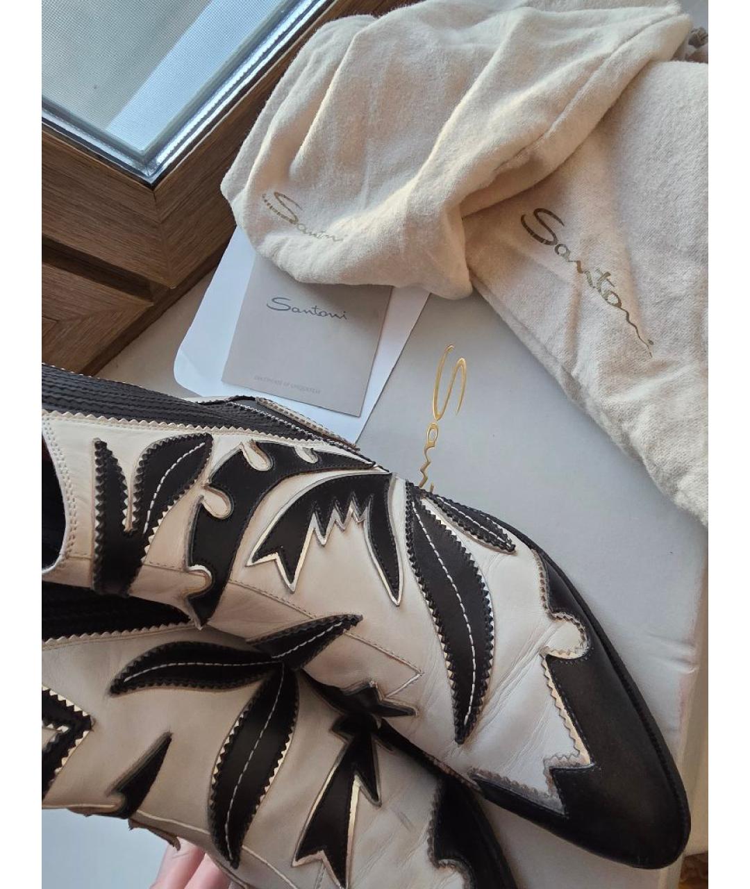 SANTONI Белые кожаные ботинки, фото 5