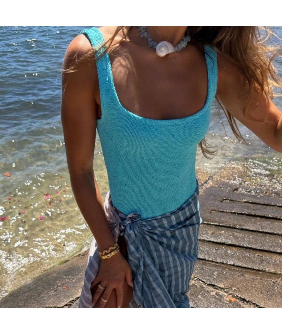 HUNZA G Бирюзовый полиамидовый купальник, фото 2