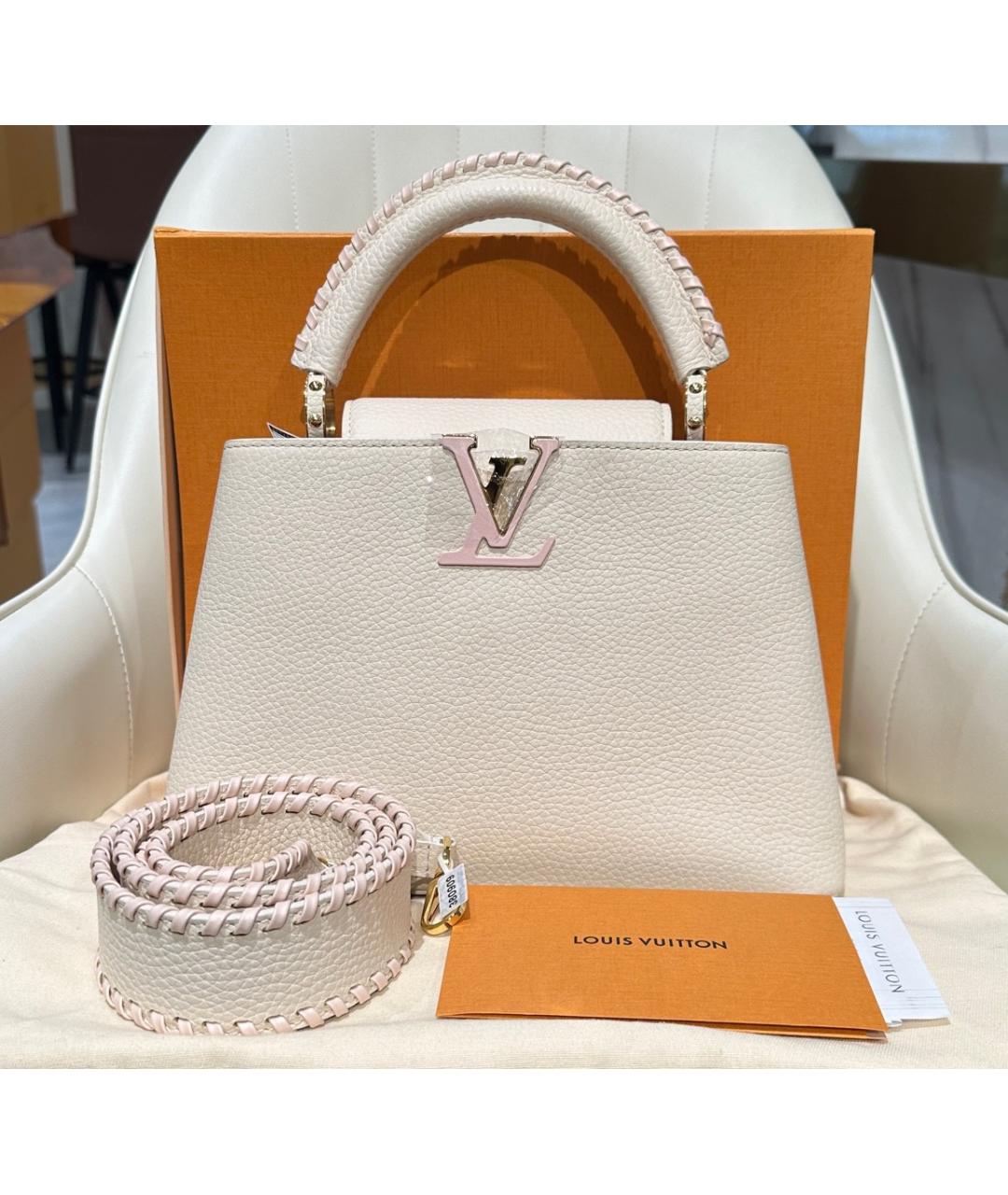 LOUIS VUITTON Бежевая кожаная сумка с короткими ручками, фото 10