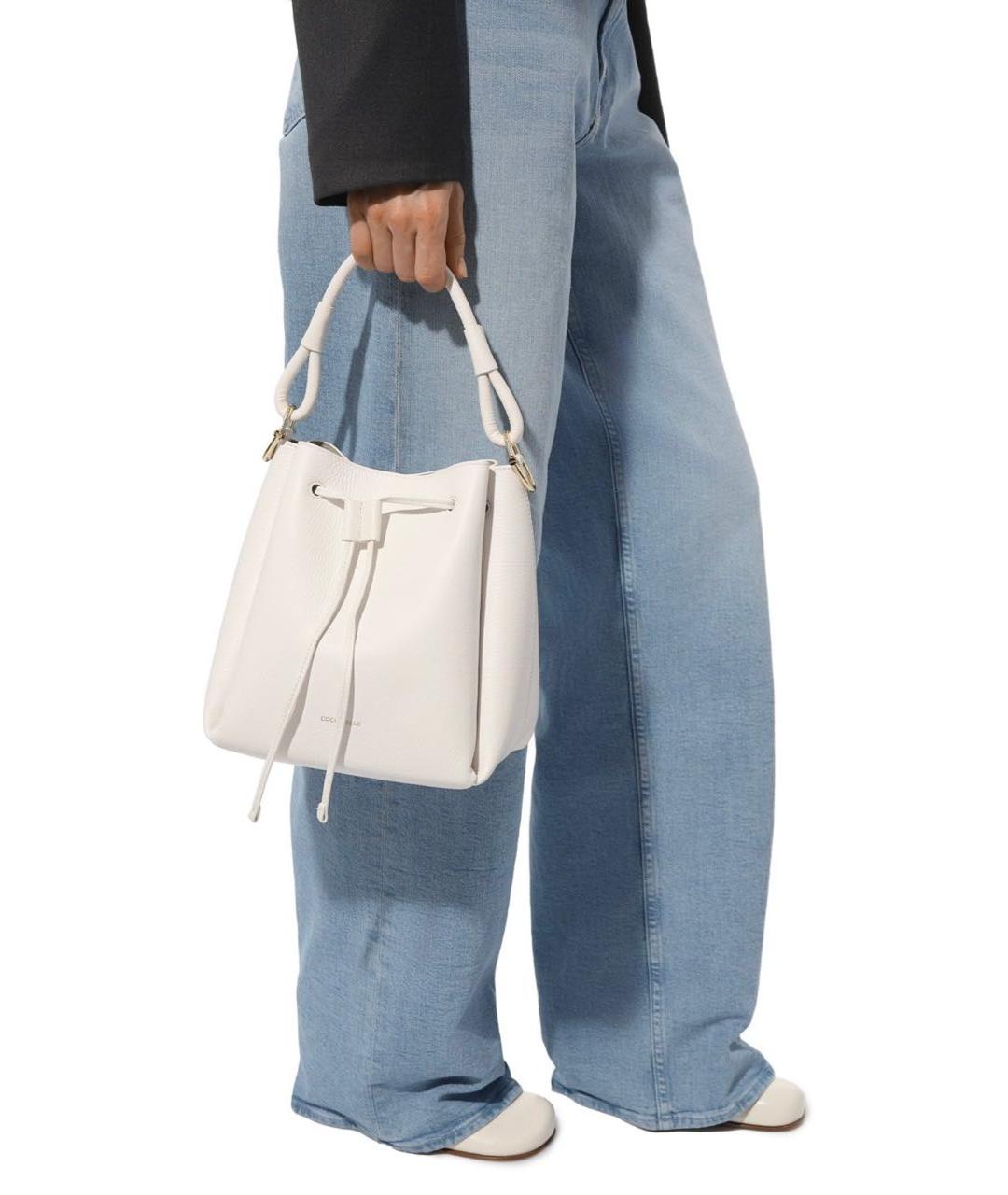 COCCINELLE Белая кожаная сумка с короткими ручками, фото 7