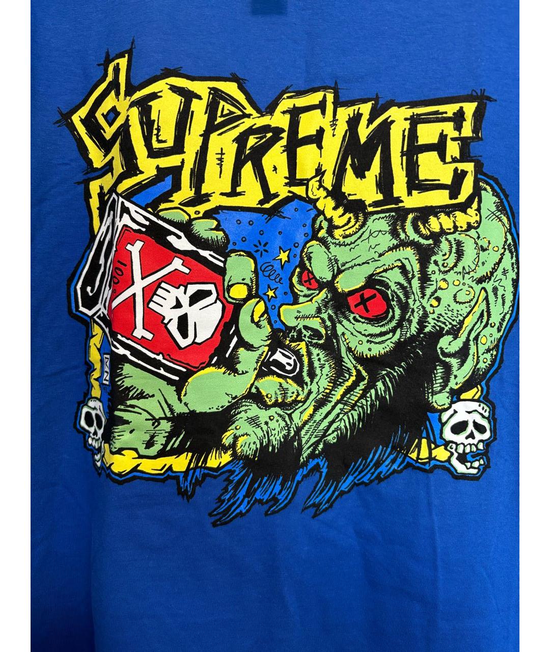 SUPREME Синяя хлопковая футболка, фото 4