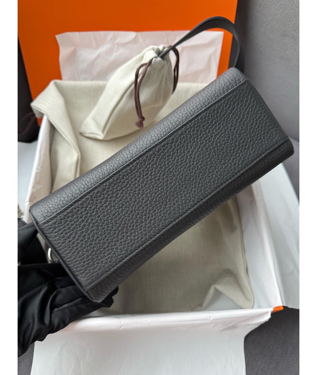 HERMES Черная кожаная сумка через плечо, фото 6