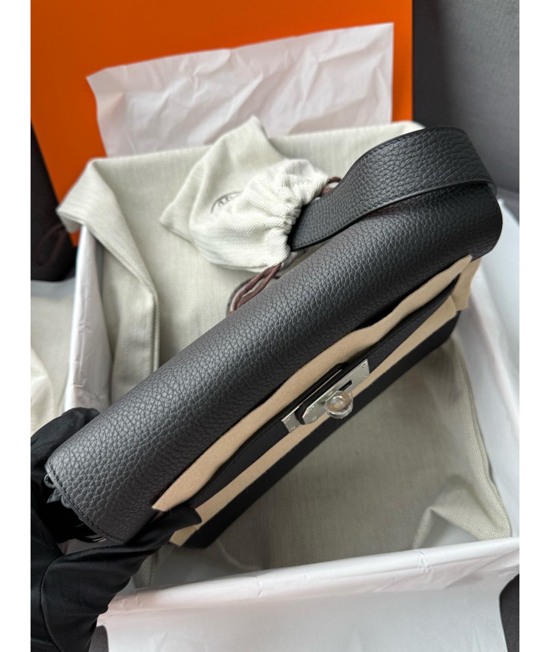 HERMES Черная кожаная сумка через плечо, фото 5