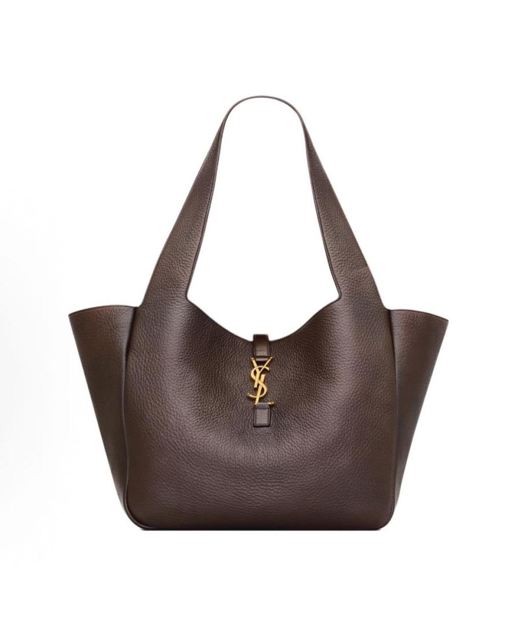 SAINT LAURENT Коричневая кожаная сумка тоут, фото 9