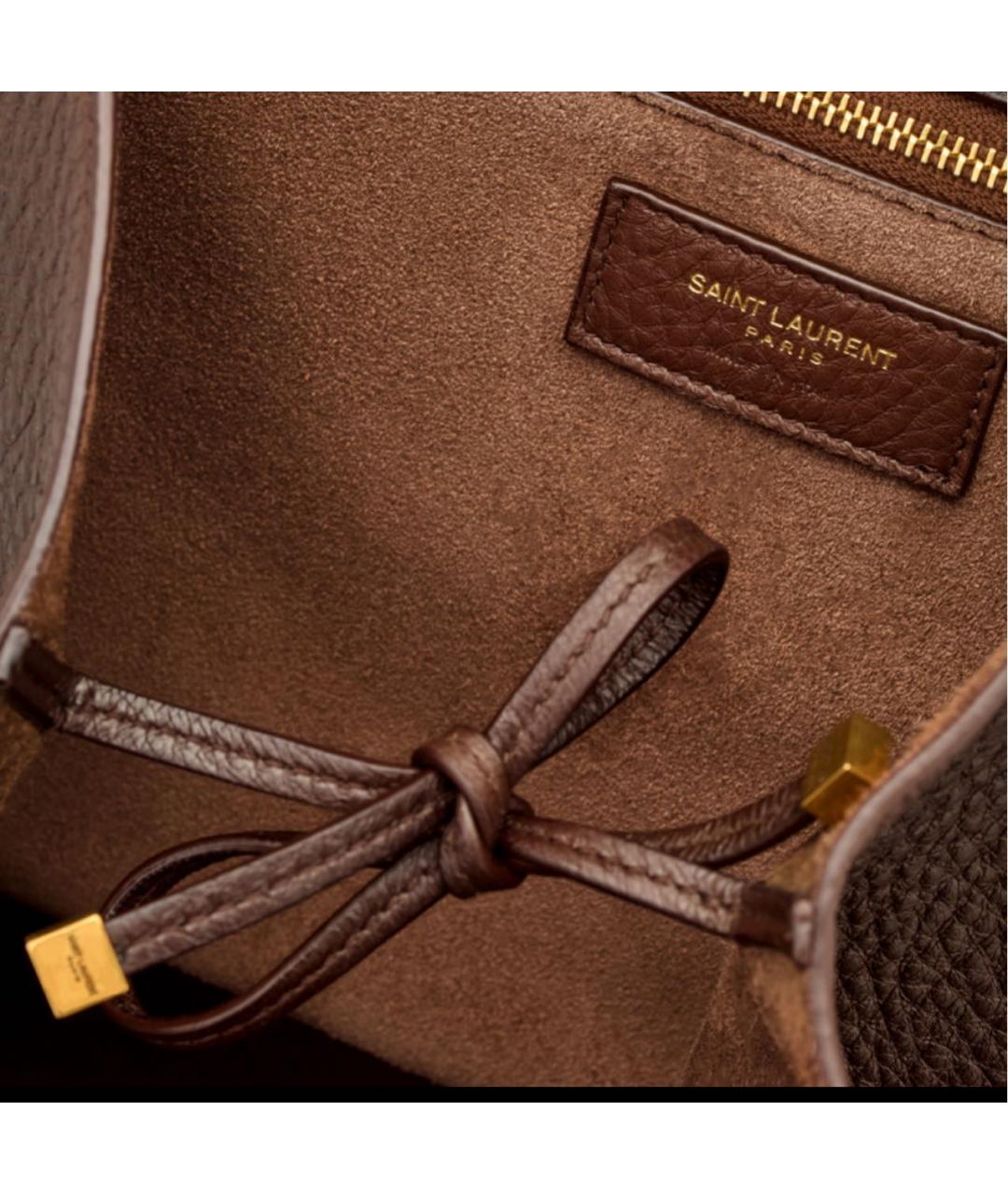SAINT LAURENT Коричневая кожаная сумка тоут, фото 5