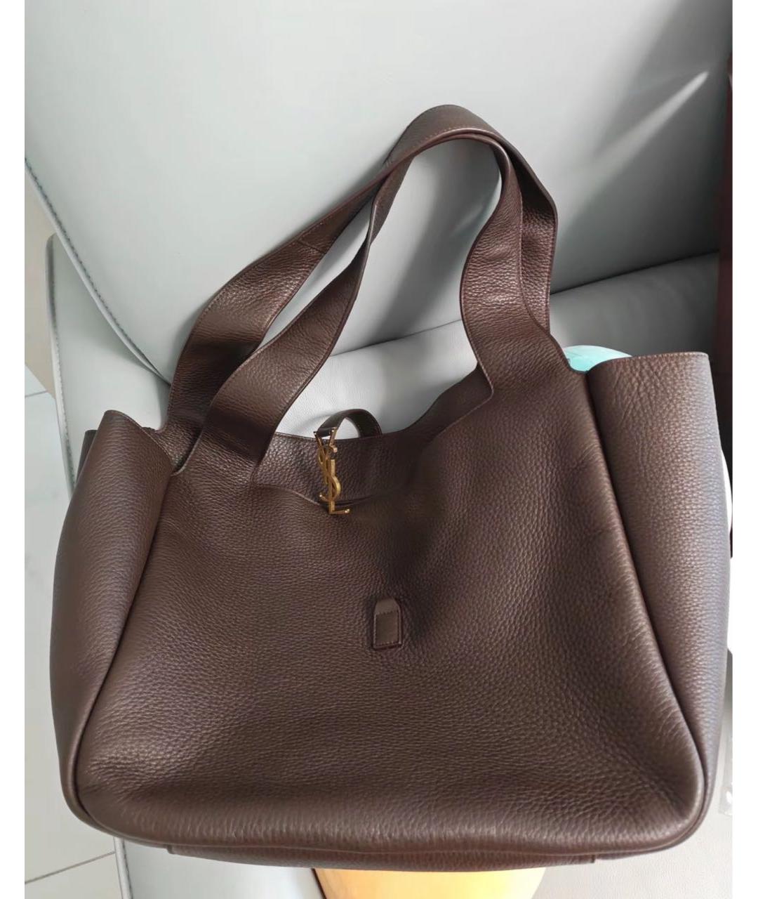 SAINT LAURENT Коричневая кожаная сумка тоут, фото 6
