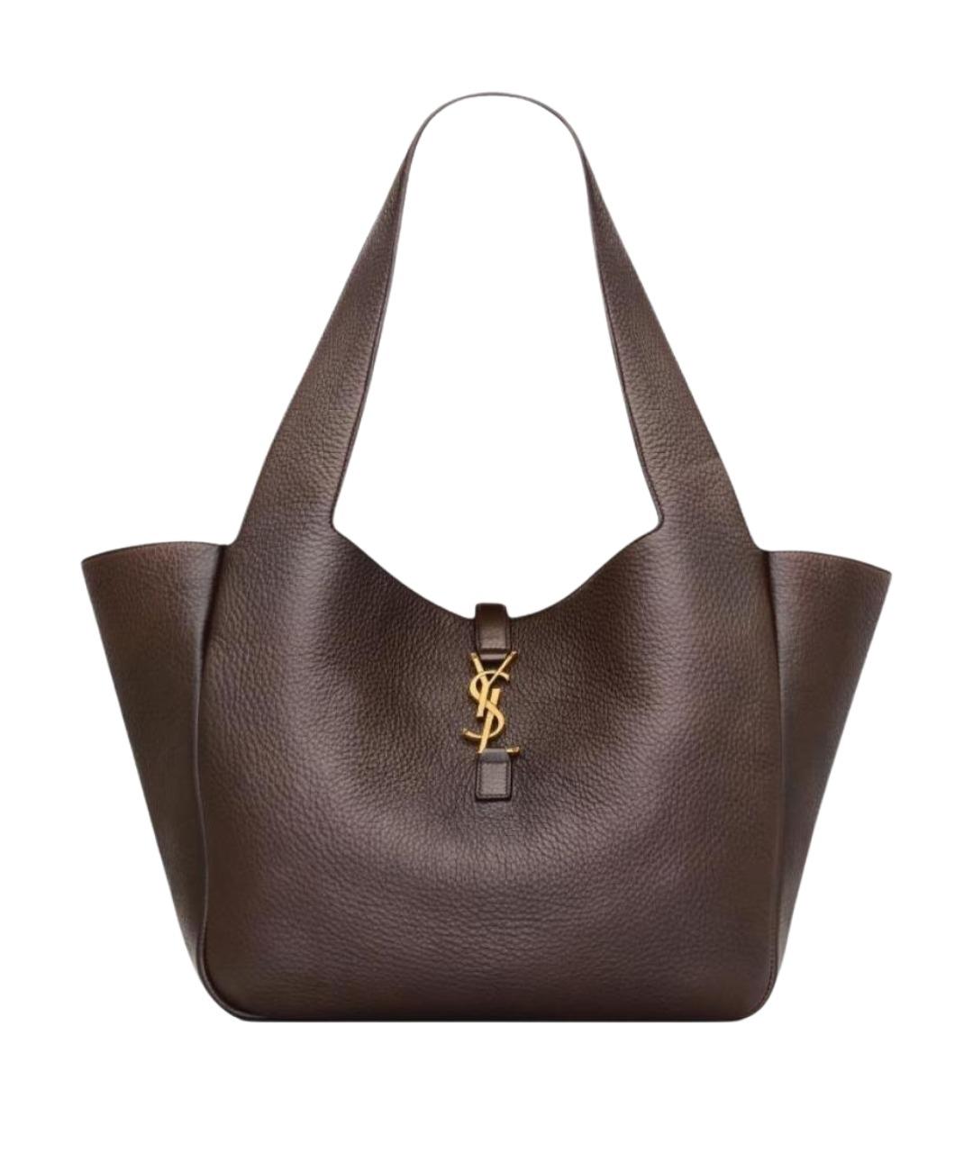 SAINT LAURENT Коричневая кожаная сумка тоут, фото 1