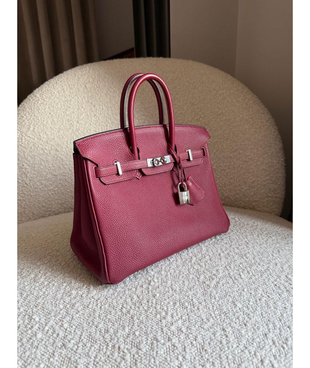 HERMES Бордовая кожаная сумка с короткими ручками, фото 2