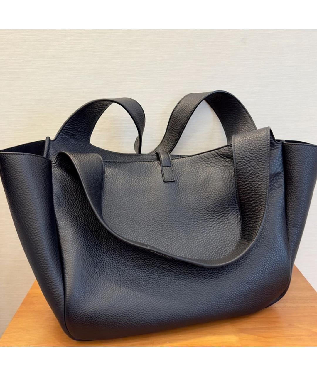 SAINT LAURENT Черная кожаная сумка тоут, фото 6