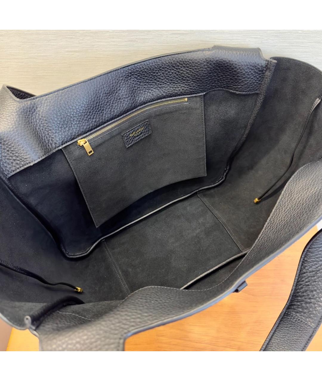 SAINT LAURENT Черная кожаная сумка тоут, фото 8