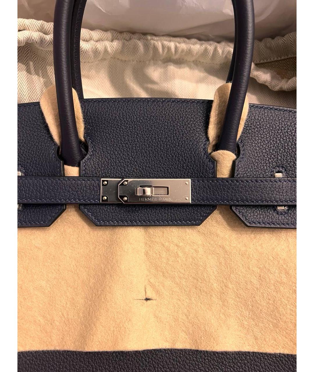 HERMES Темно-синяя кожаная сумка с короткими ручками, фото 5
