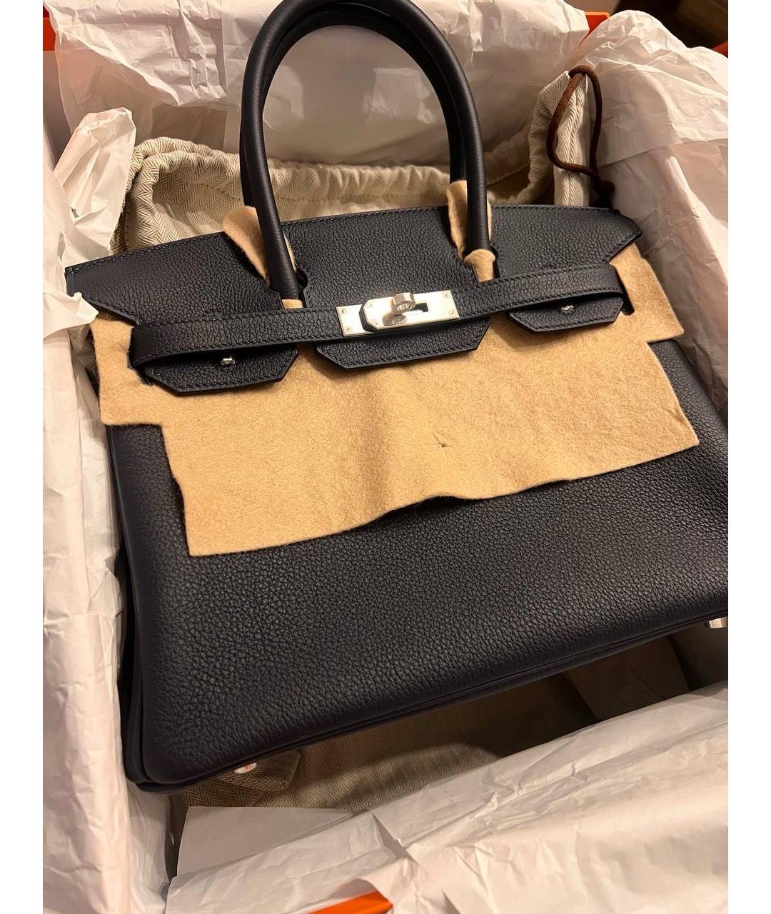 HERMES Темно-синяя кожаная сумка с короткими ручками, фото 4