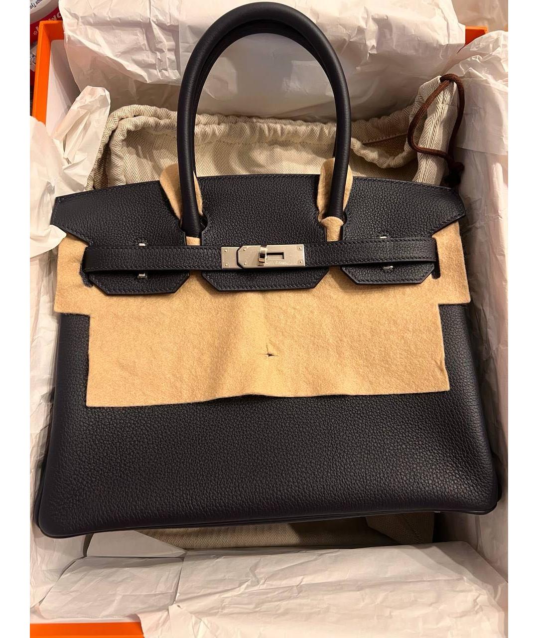 HERMES Темно-синяя кожаная сумка с короткими ручками, фото 6