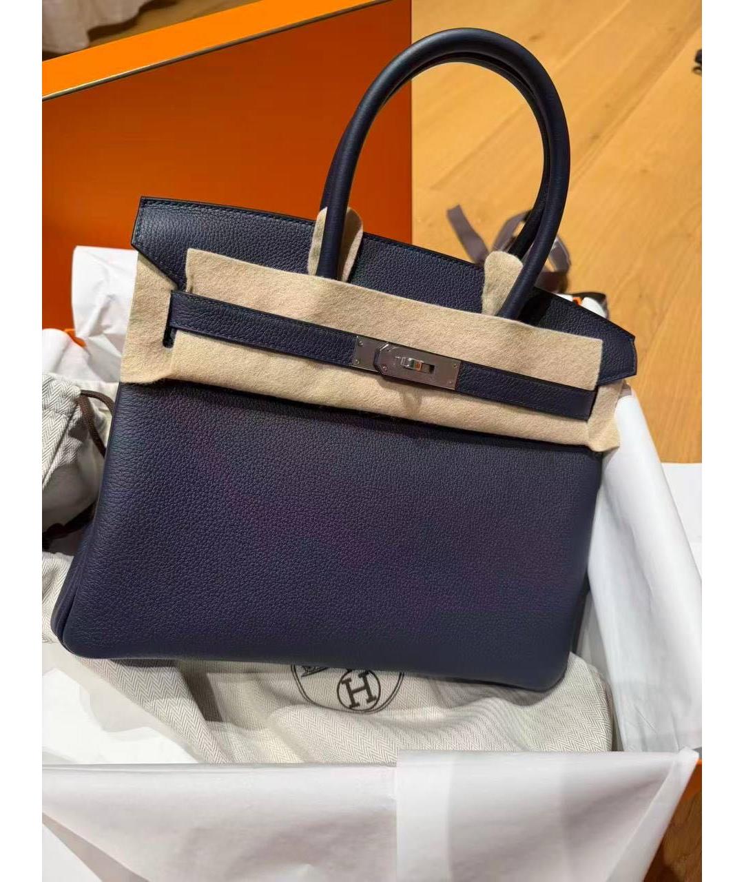 HERMES Темно-синяя кожаная сумка с короткими ручками, фото 2