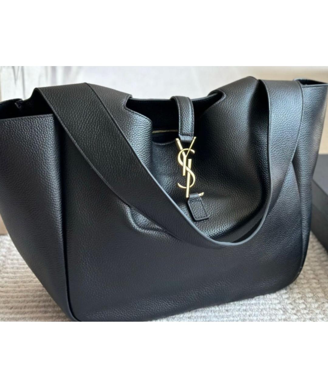 SAINT LAURENT Черная кожаная сумка тоут, фото 5