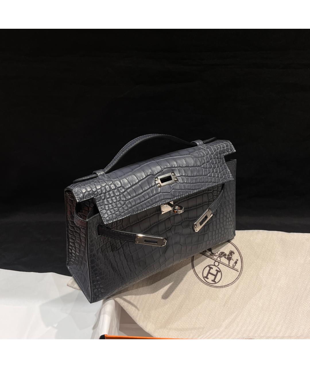 HERMES Серая кожаная сумка с короткими ручками, фото 2