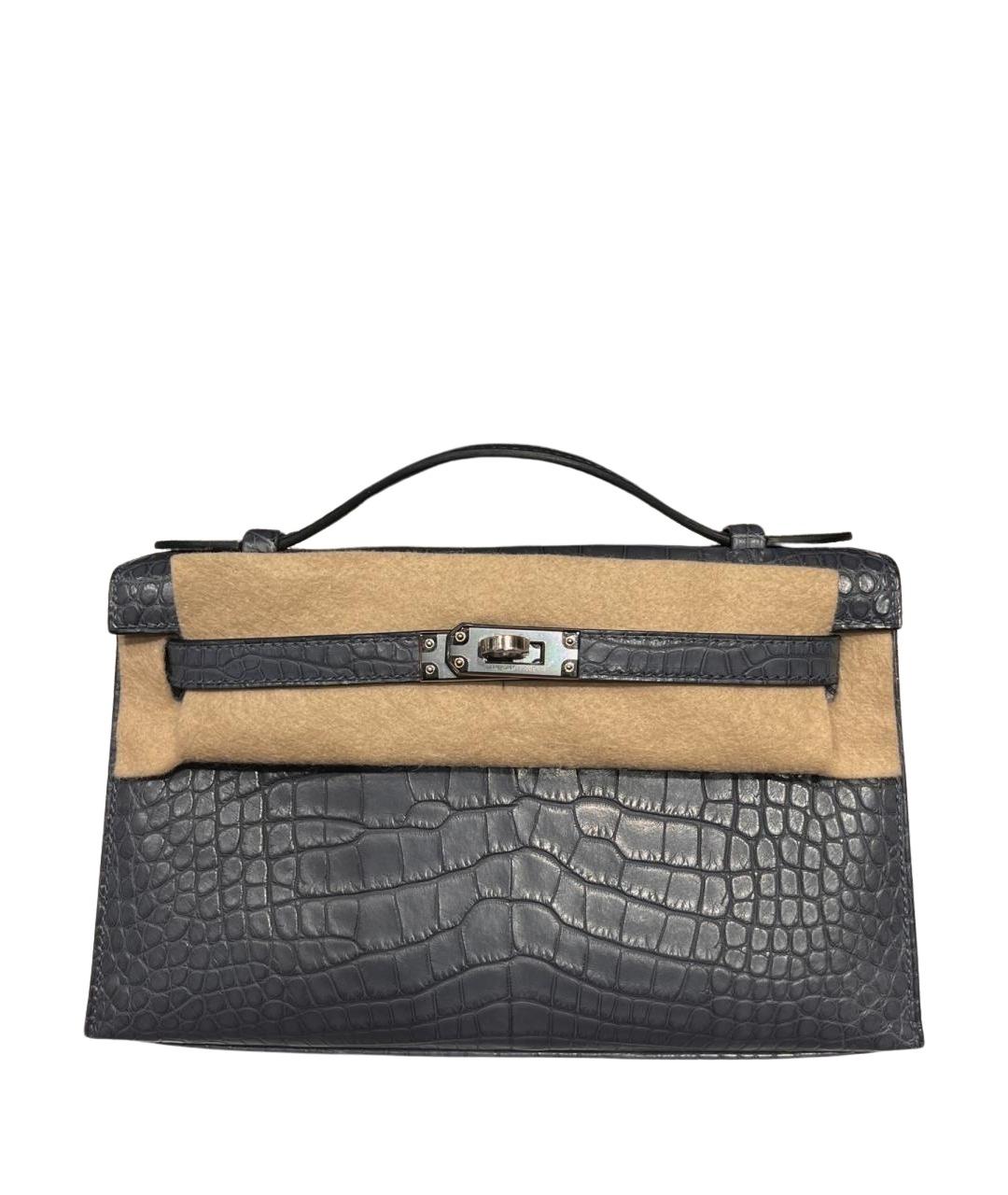 HERMES Серая кожаная сумка с короткими ручками, фото 1