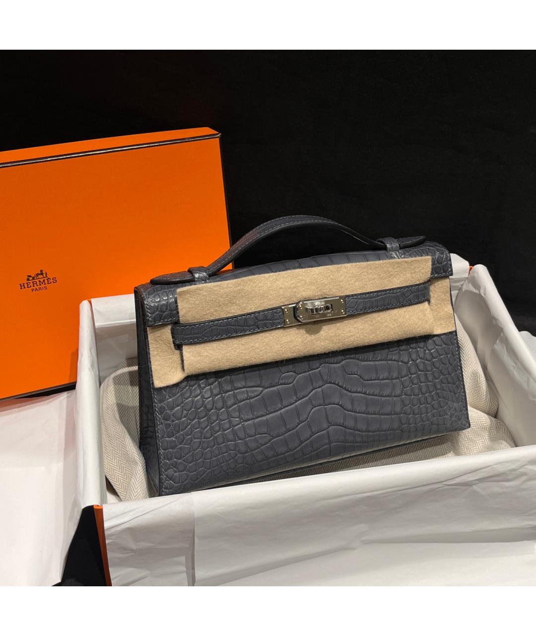 HERMES Серая кожаная сумка с короткими ручками, фото 3