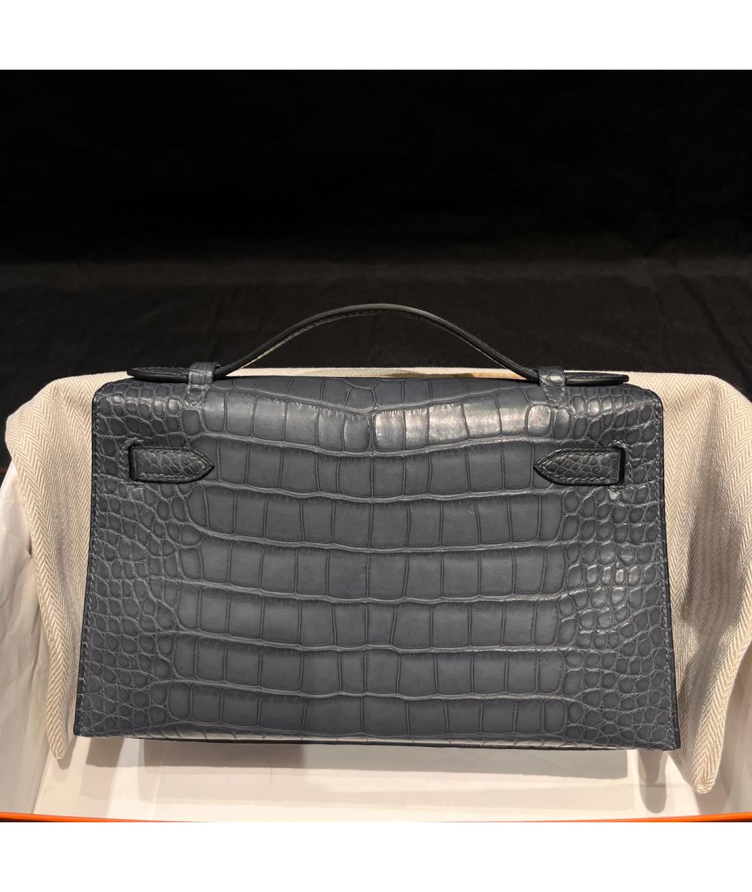 HERMES Серая кожаная сумка с короткими ручками, фото 5