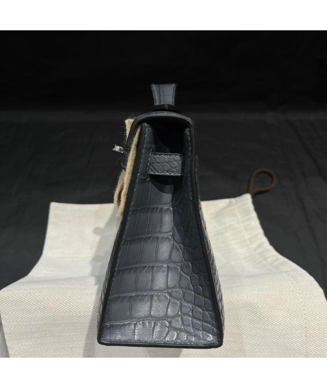 HERMES Серая кожаная сумка с короткими ручками, фото 6